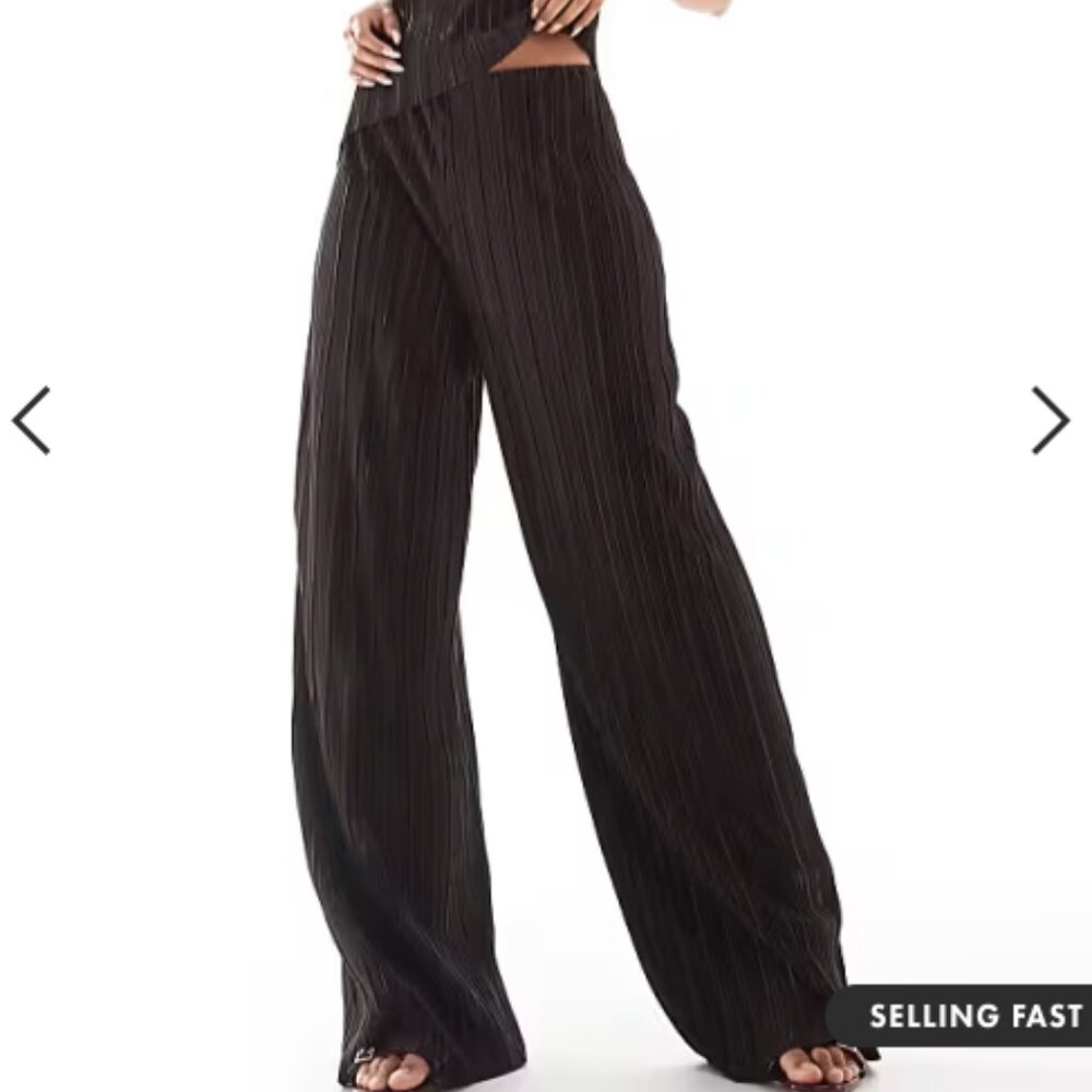 ASOS DESIGN high waist plisse straight leg pants in chocolate